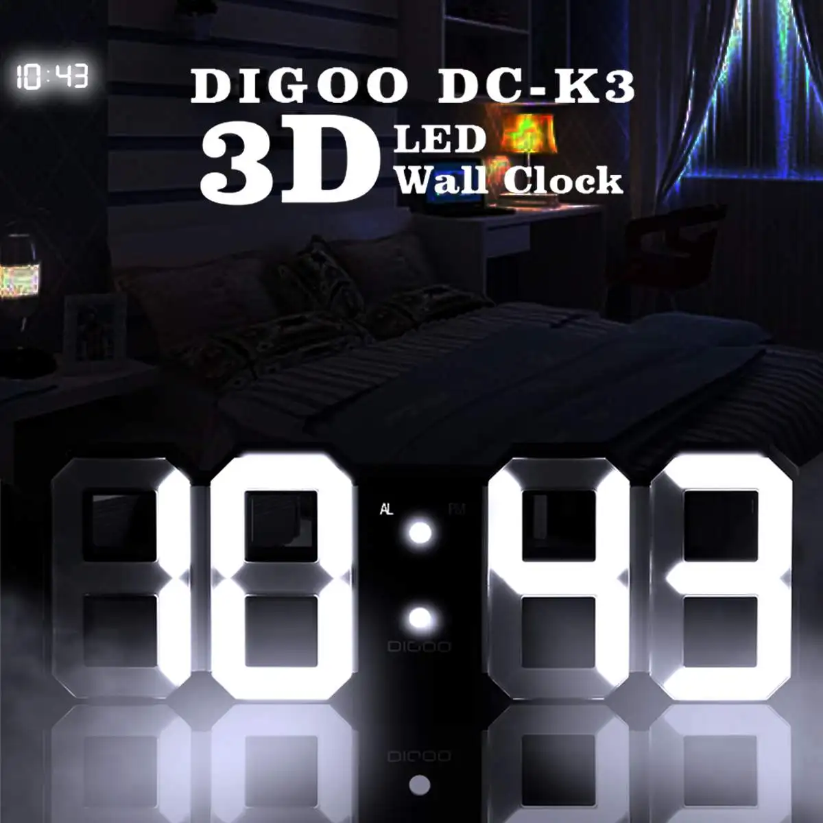 Digoo DC-K3, 3D светодиодный цифровой будильник, ночник, настенные часы, настольные часы с функцией повтора сигнала для дома, украшения гостиной