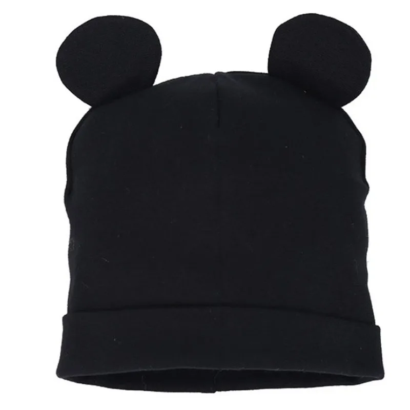 solid black ear Новая детская шапка с милыми ушками, хлопковая шапка для младенцев, детские шапки для девочек и мальчиков, детская шапка, шарф, воротники, кольцо, осенне-зимняя теплая шапка - Цвет: solid black ear