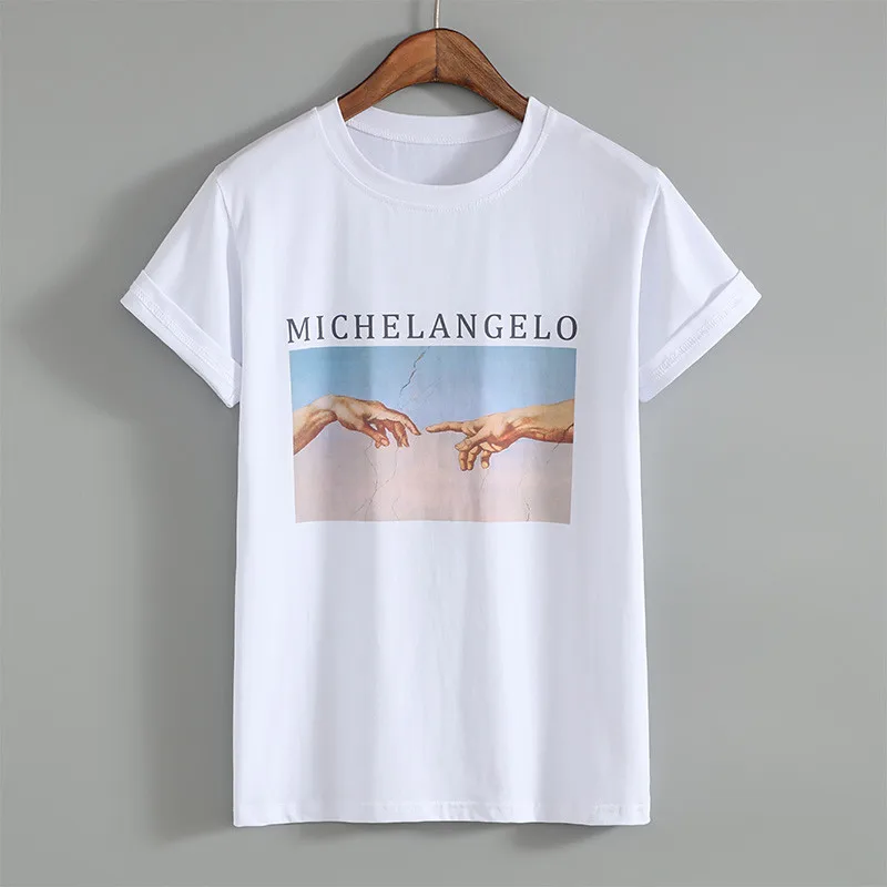 Футболка Harajuku Ulzzang Tumblr Michelangelo Cappella Sistina женская футболка Kawaii хлопковая | Женская
