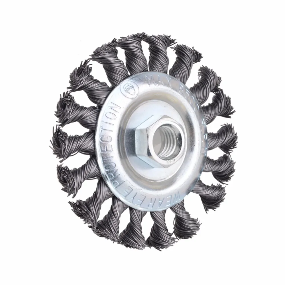 

Flexsteel 4 inch Wire Wheel Brush, Twist Knot with 5/8-Inch-11 Threaded Arbor by-.020-Inch,Twist-Knotted Wire Brush, 100mm