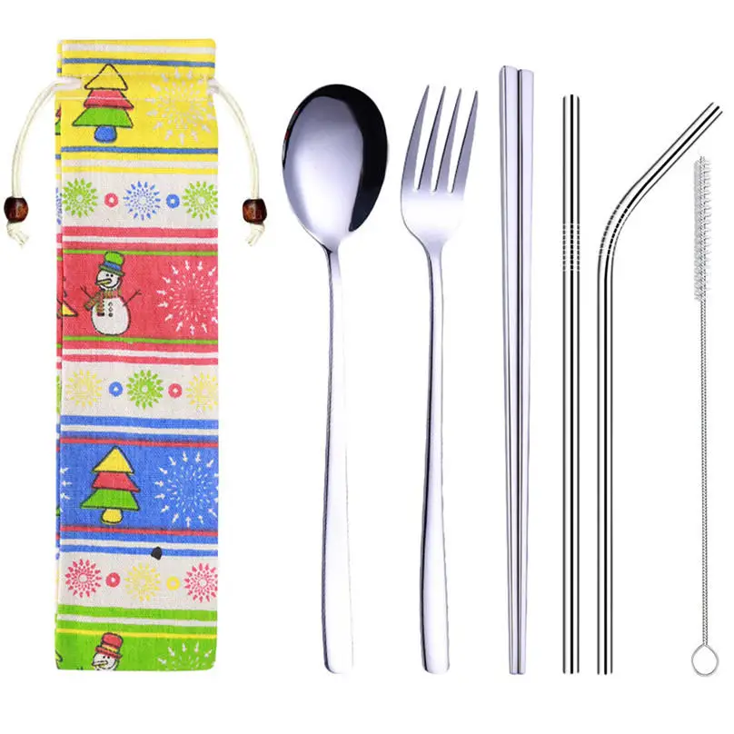 Портативный набор посуды столовые приборы из нержавеющей стали с сумкой для