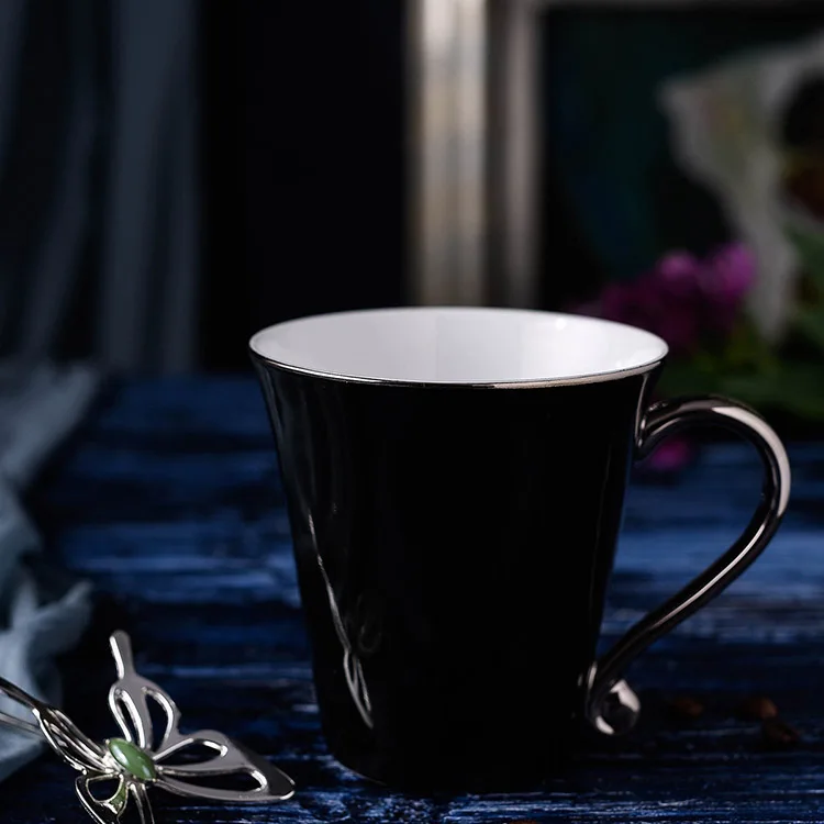 GLLead Silvering Hand Shank Ceramic Mug Simple Creative Coffee Mugs Office Tea Cup Porcelain 300ml Drinkware