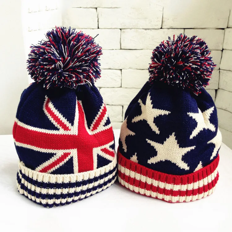 Cheap usa american flag Beanie hat wool winter warm knitted caps and hats for boy and girl Skullies cool Beanies wholesale