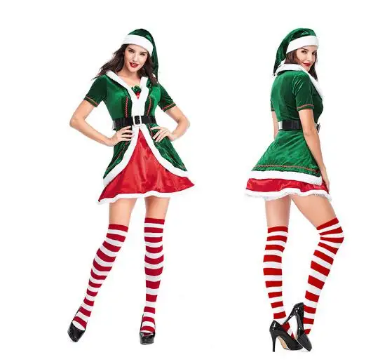 

Lovers Xams Santa Clothes Set Women Men's Christmas Santa Claus Costume Couple Xmas Red Green Party Cosplay Props Adult Dresses