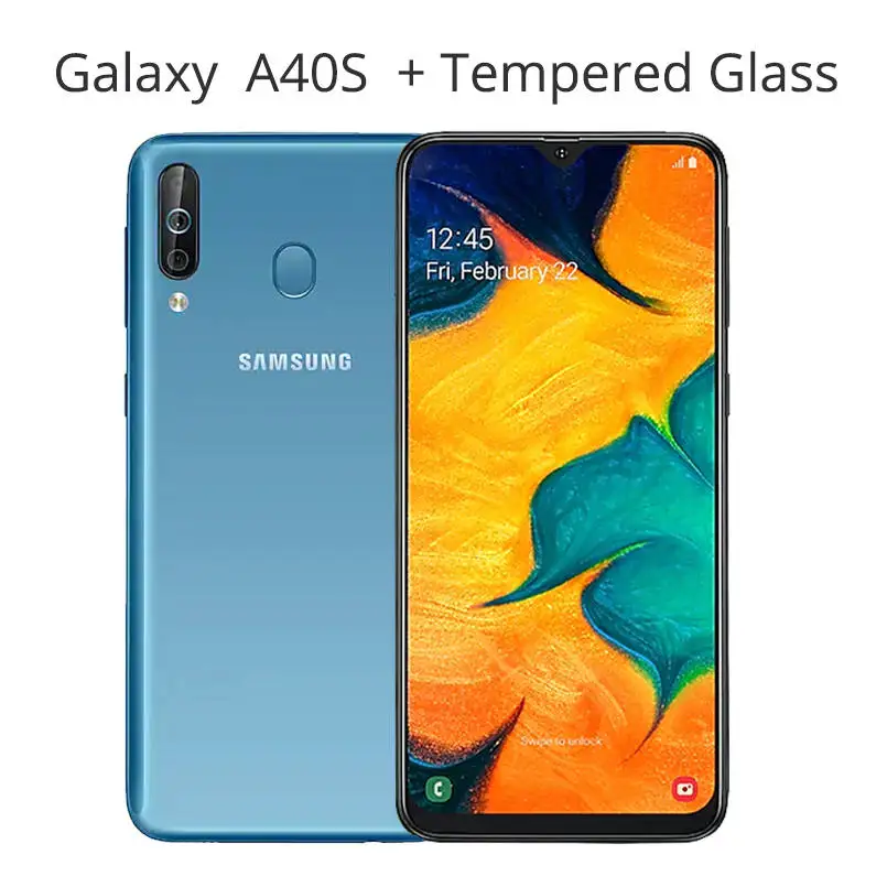 With Tempered Glass Samsung Galaxy A40S 6,4 дюймов HD+ 4G LTE мобильный телефон Android 6 ГБ ОЗУ 64 Гб ПЗУ 5000 мАч 123 ° ультра широкая камера смартфон - Цвет: With Tempered Glass