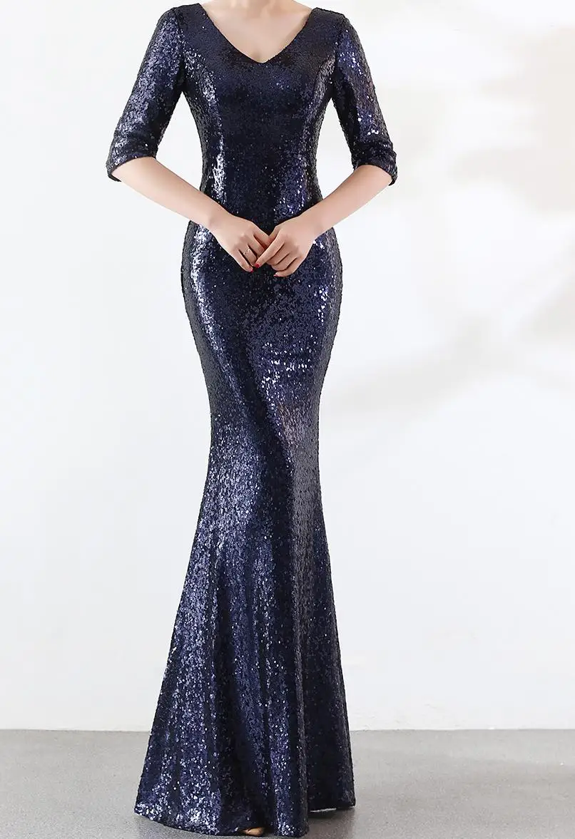 Платье в стиле ампир Vadim vestidos mujer, макси платье, расшитое пайетками, с v-образным вырезом, сексуальное длинное благородное и элегантное платье с бисером, рыбий хвост - Цвет: Tibetan blue