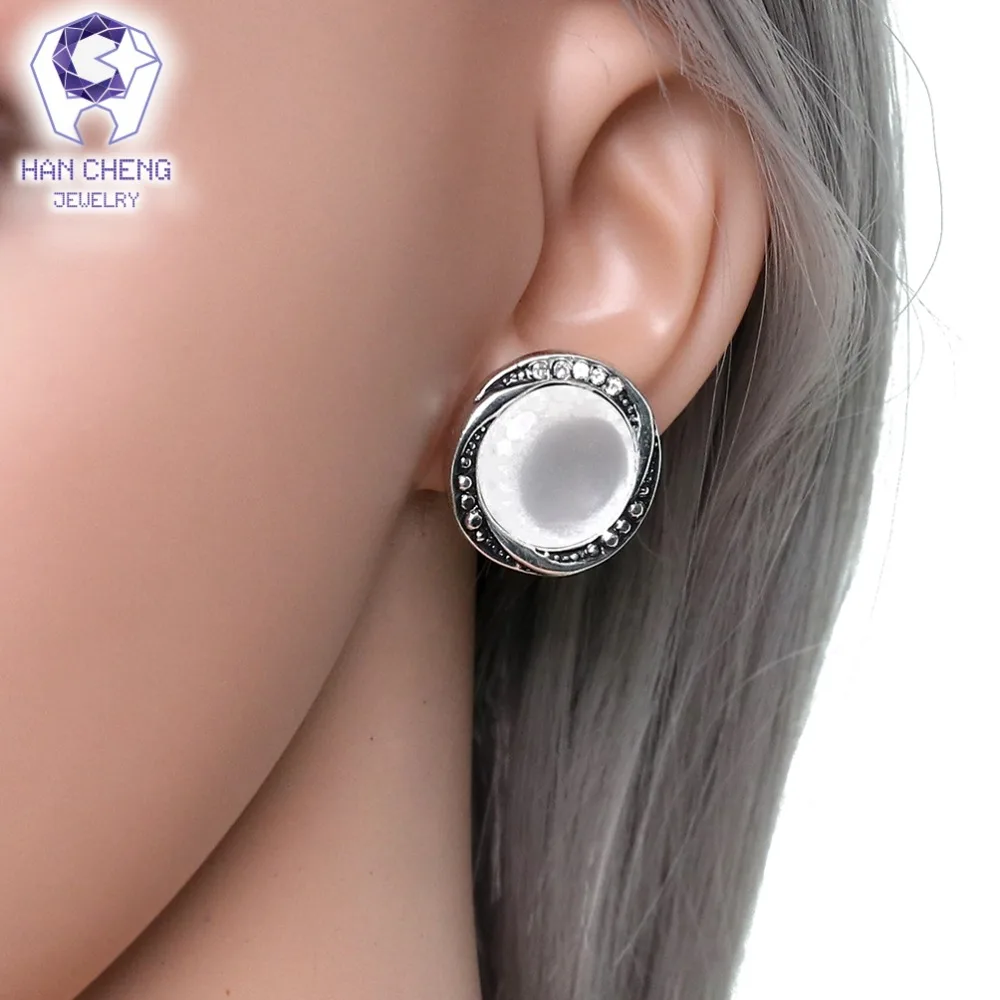 Новые Круглые Серьги HanCheng в виде драгоценных камней стразы Женские Ювелирные