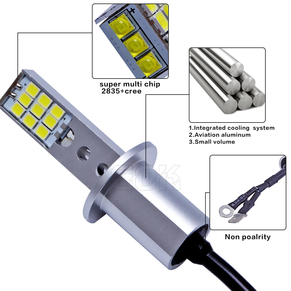 2 шт. белый h1 h3 18SMD 2835 Светодиодный чип cree 24 Вт H1 светодиодный ная сменная лампа для