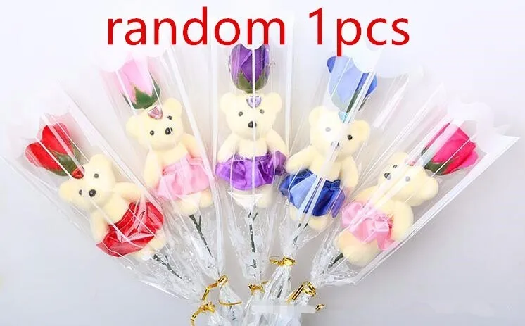 random 1pcs Промо-акция! Плюшевый мишка Роза Искусственные цветы Букет плюшевый мишка плюшевый животное кукла игрушка для ребенка день рождения Рождественский подарок для выпускника - Цвет: random 1pcs