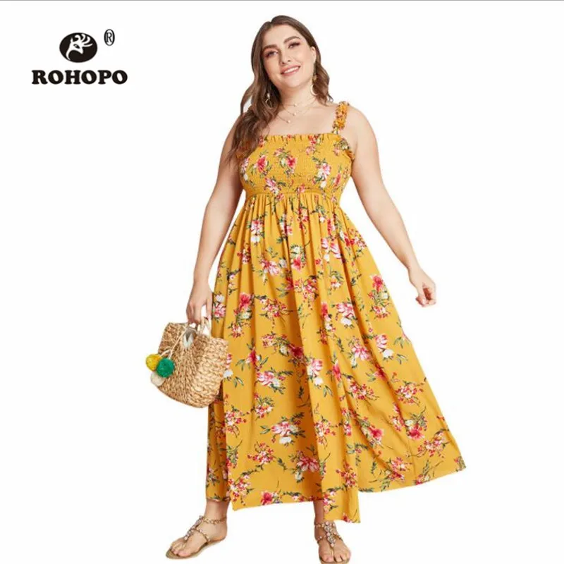 Женское платье с цветочным принтом ROHOPO Boho плиссированное макси на бретелях
