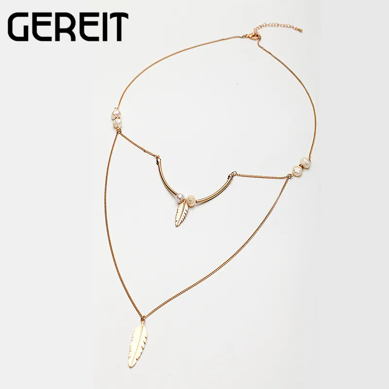 Gereit Collier Femme Романтический милое многослойное простая имитация жемчуг Золотые