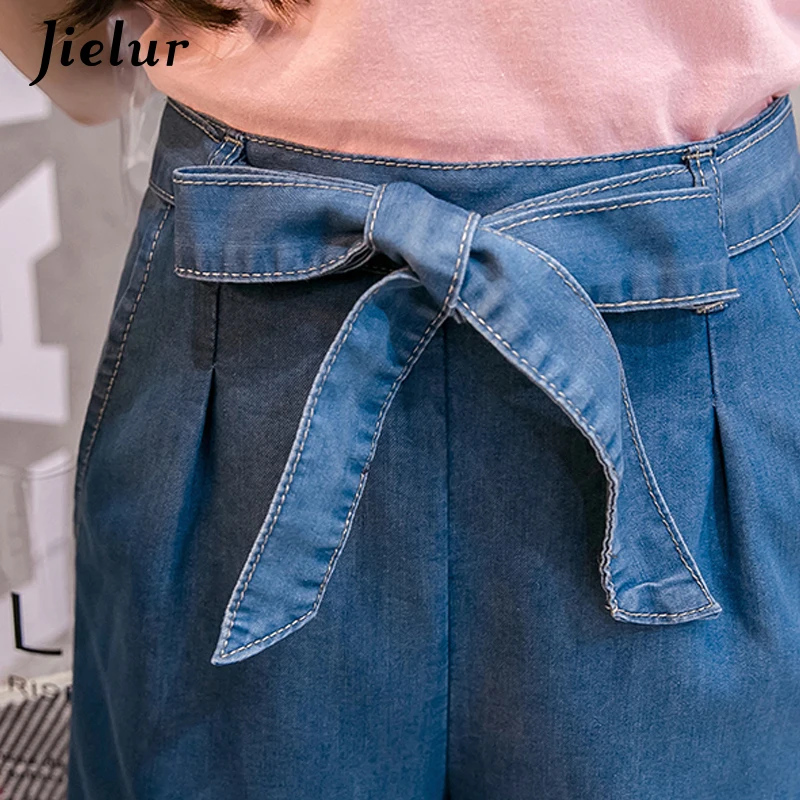 Jielur Loose Fashion Bow Wide Leg Mom Jeans for Women S-5XL Plus Size Feminino Pockets Slim Denim Capri Dropshipping |
