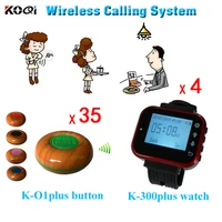 wireless waiter wrist pagers service calling system 4 x k 300plus red watch with 35 x k o1plus green bell