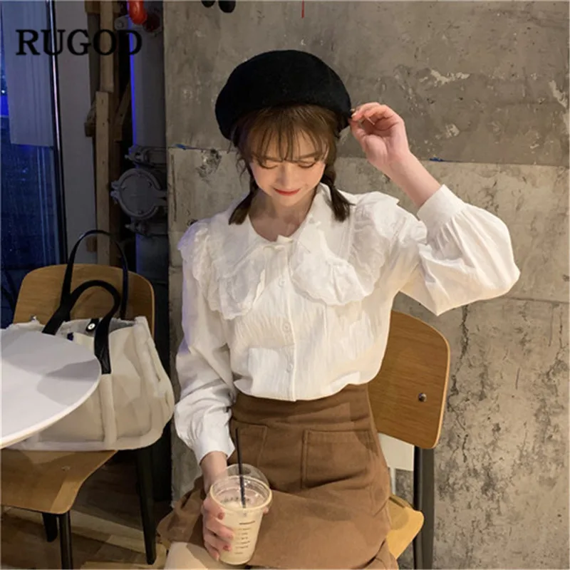 RUGOD Корейская женская блузка для девочек топы 2019 Новая Элегантная белая рубашка