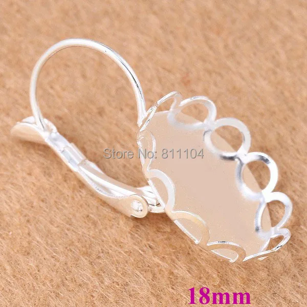 

18mm New Silver tone Plated Round Bases Lace Bezel French Style Clip Hook Cabochon Settings Earrings Blank Wholesale