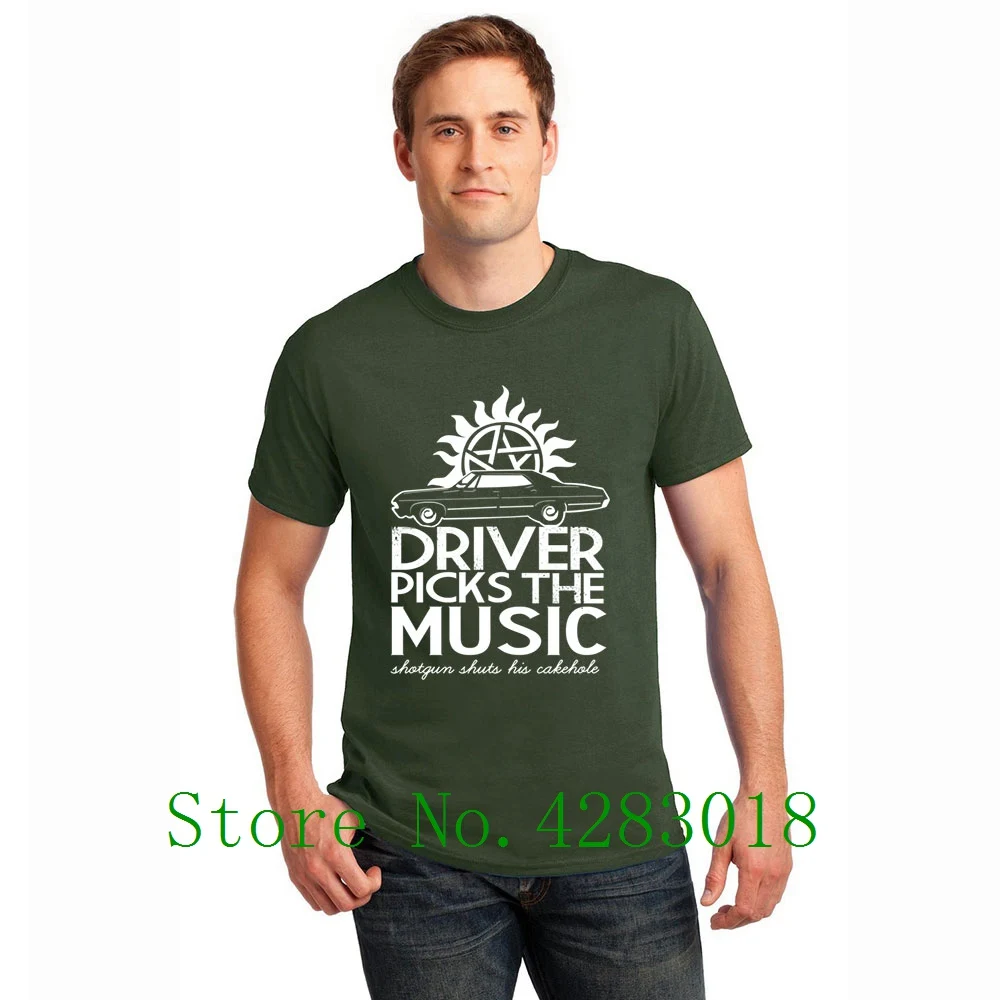 Мужская футболка с круглым вырезом Supernatural Driver Picks The Music Cool трикотажная летняя