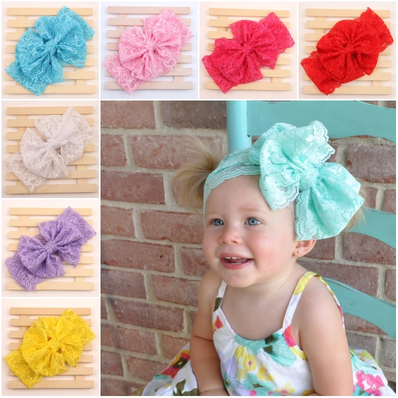 Детские кружевные эластичные ленты с большим бантом для маленьких девочек