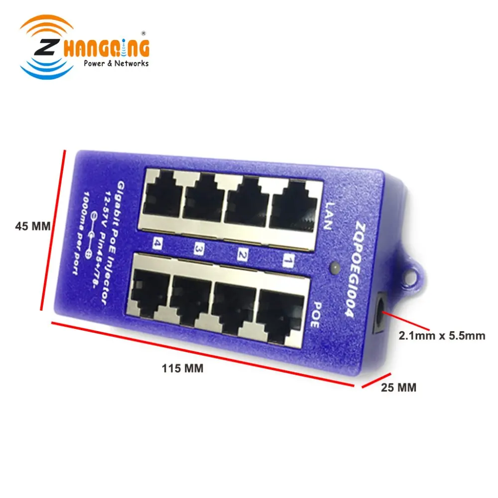 Гигабитный пассивный 4-портовый PoE инжектор 24 В 802.3Af Power Over Ethernet с адаптером