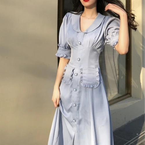 Винтажное платье в стиле преппи тонкий халат корейские женские платья с