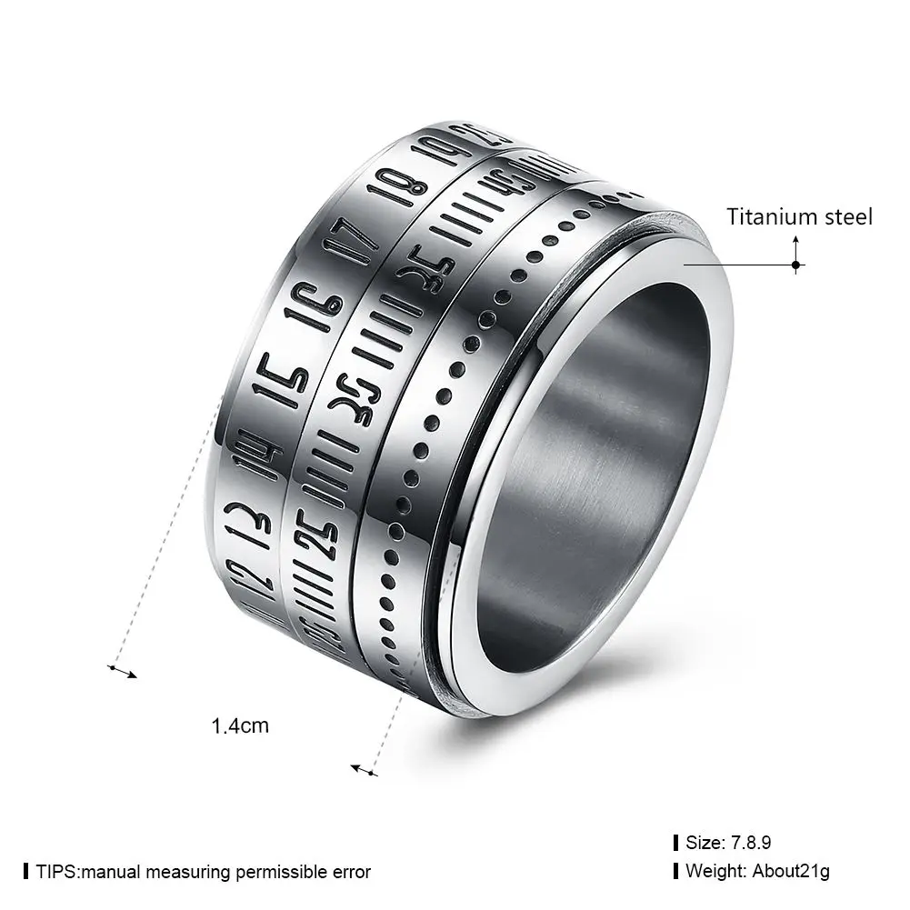 Unique Design Clock Time Shape Men Rings Silver Color Titanium Steel Rotating Ring Arabic Numerals Calendar Anel Masculino | Украшения и