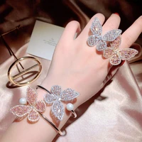 funmode luxury butterfly insects colorful cubic zirconia women bridal dress wedding summer earring fashion jewelry set f014k