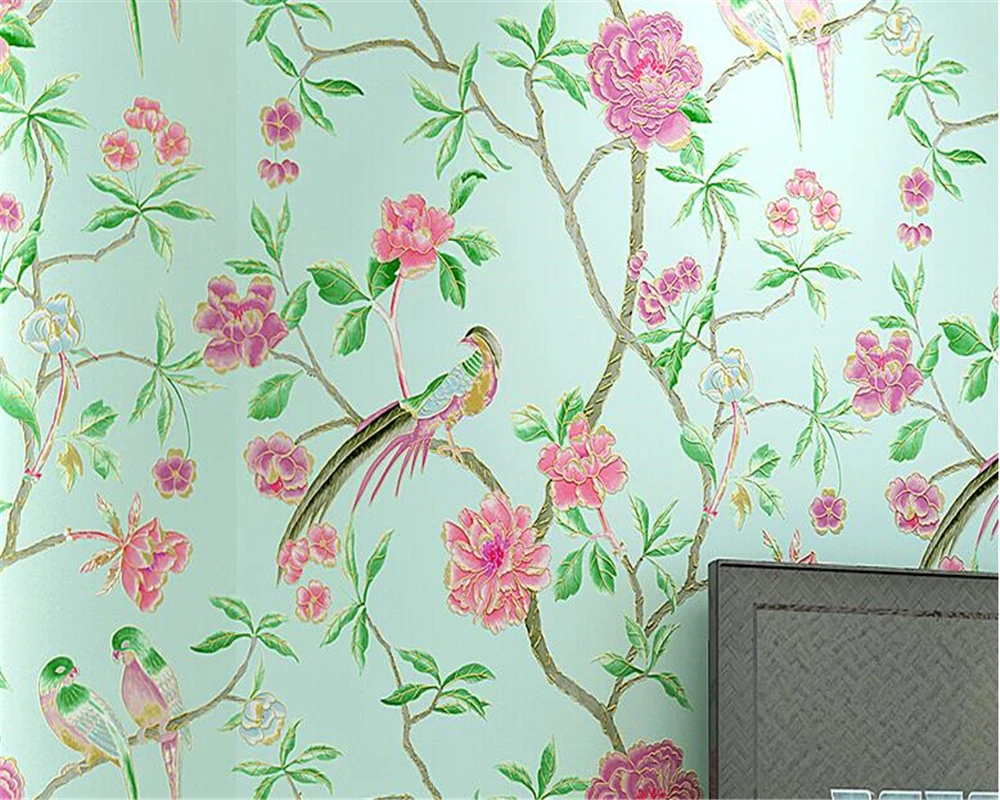 3D обои для гостиной в современном стиле с цветами и птицами Классические