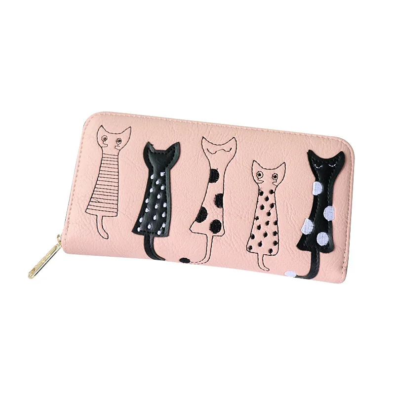Новый женский кошелек с рисунком кота длинный Повседневный клатч на молнии для
