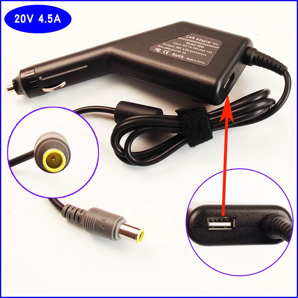 20V 4.5A Laptop Car DC Adapter Charger Power+USB for IBM Lenovo Thinkpad X100 X100e X121 X120e X121e X200 X201 X220 X230 X300 | Компьютеры
