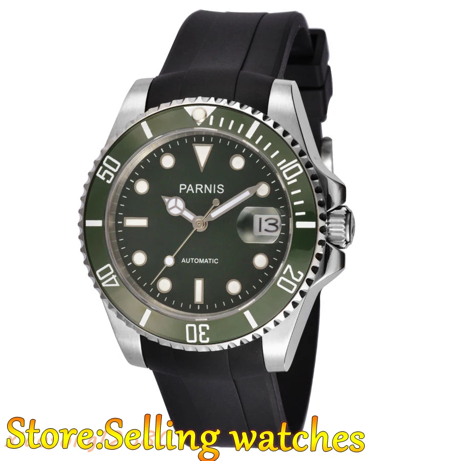 Мужские автоматические часы Parnis 40 мм с керамической рамкой и сапфировым стеклом