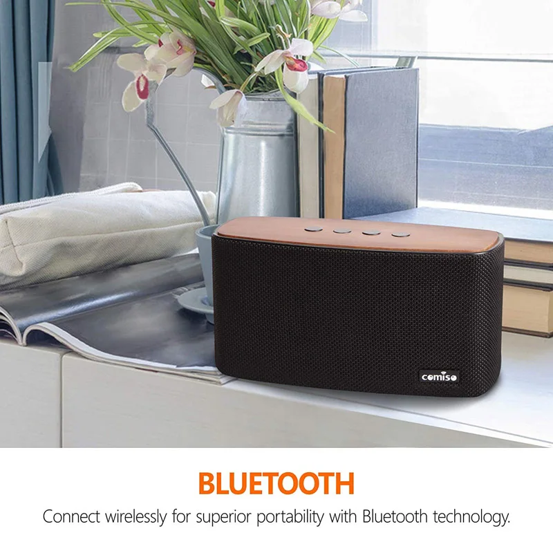 COMISO 30 Вт Bluetooth динамик s с супер басами, бамбуковый деревянный домашний динамик, встроенный микрофон Home66 ft Bluetooth диапазон