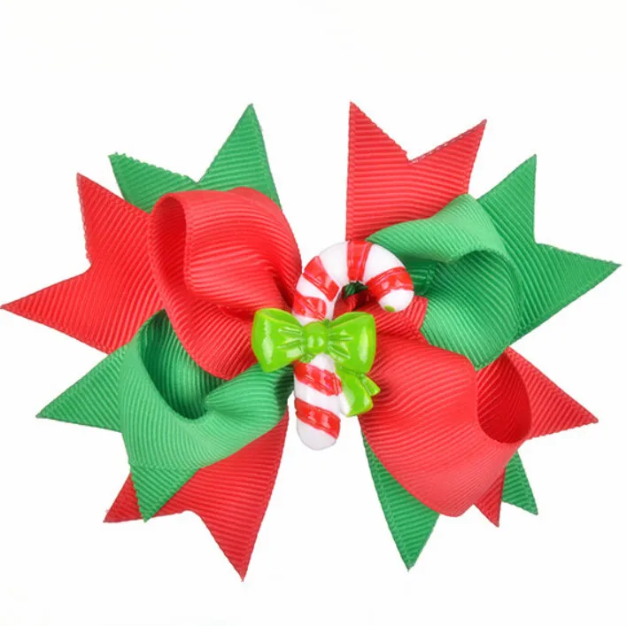 

100pcs Christmas Green & Red Candy Cane Hair Bow Barretts Ribbon Free Shipping