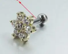 Gold Ball End 2 шт 1,2x6 мм Цветок Циркон цветы губы кольцо пирсинг Лабрет Козелок Уха Пирсинг хирургическая 316 нержавеющая сталь ювелирные изделия для тела - Окраска металла: Gold Ball End