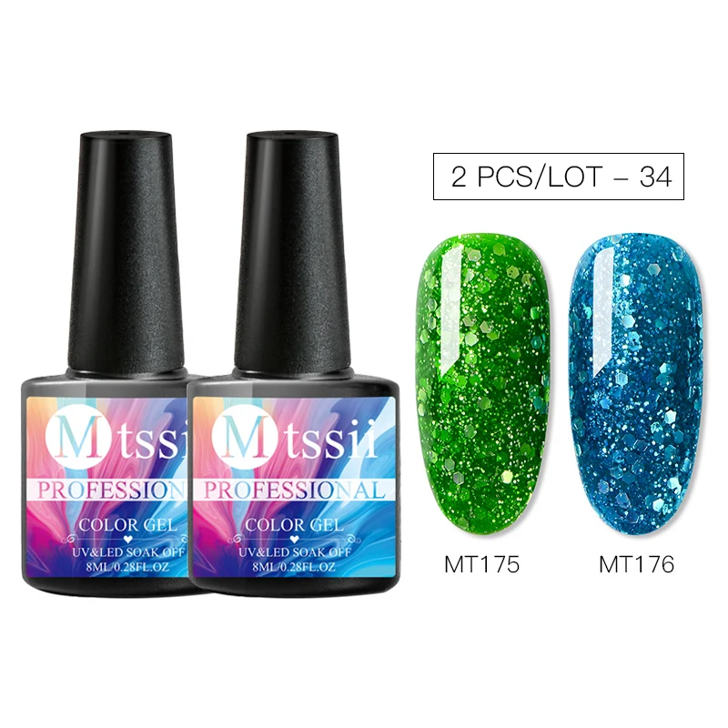 Mtssii 1/2Pcs UV Nail Gel Polish Set DIY Glitter Salon Nail Lacquer Enamel Semi Permanent Pink Led Gel Kits Nail Art Decoration - Цвет: S01608S01609