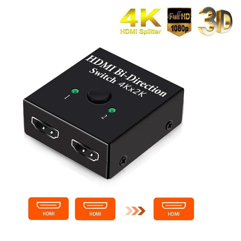 Двухполосный Интеллектуальный разделитель HDMI 4K UHD разветвитель переключатель 1X2