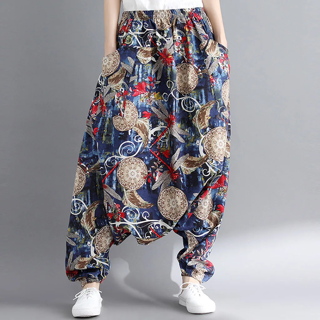 Womail, женские брюки, летняя мода, Boho, хиппи, для девушек, с принтом, свободные штаны, мешковатые брюки, высокая талия, длинные штаны, пляжные,, M531