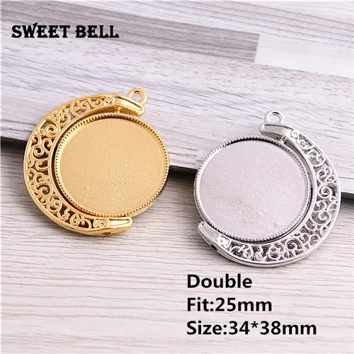 Bright gold Rhodium 10 шт., 4 цвета, подходит для 25 мм, металлическая смесь, трендовая, вращающаяся, двухсторонняя, кабошон, подвеска, настройки, подходит для ожерелья, подвеска D7009 - Цвет: Bright gold Rhodium