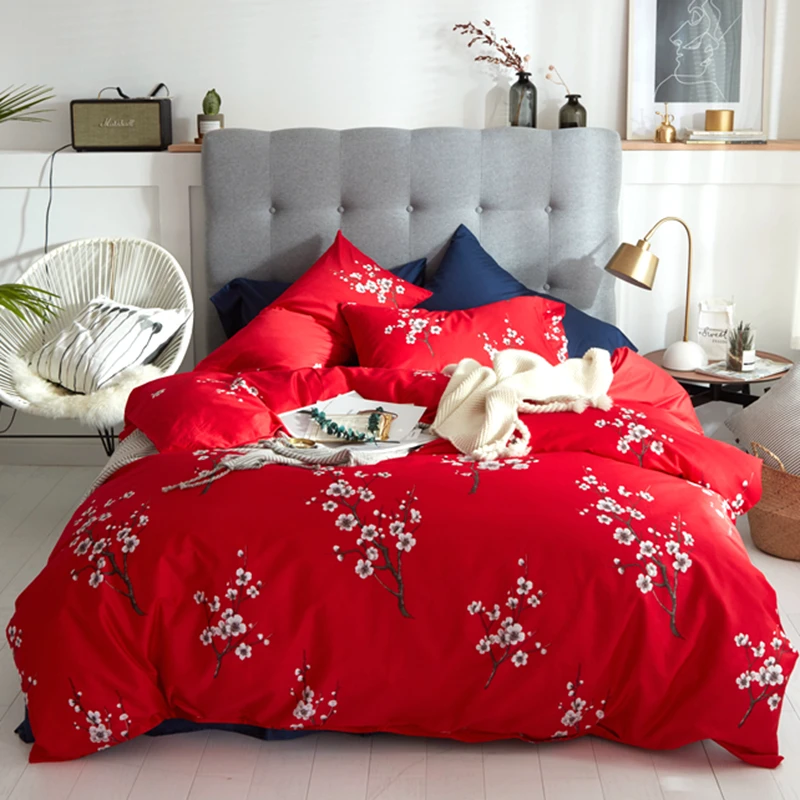 Китай красный цветок сливы роскошный комплект постельного белья принцессы из