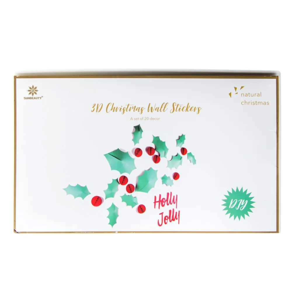 Christmas Stickers Decoration Holly Jolly Green Mistletoe Leaves 3D Wall Red Honeycomb Balls Ornaments DIY Party Crafts | Дом и сад