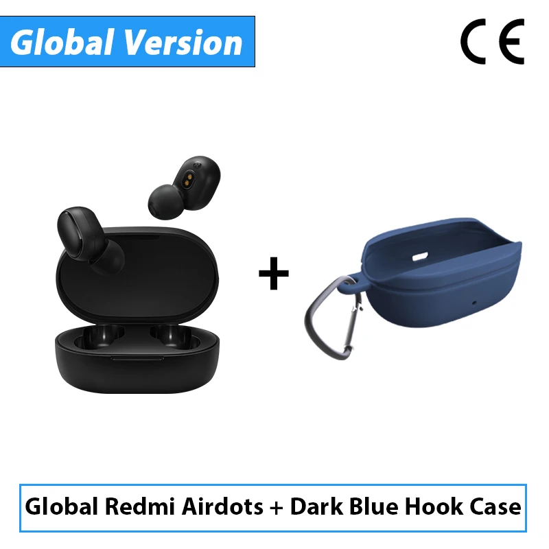 CE DarkBlue HookCase Новинка Xiaomi Redmi Airdots TWS Bluetooth беспроводные наушники стерео бас Bluetooth 5,0 Eeadphones с микрофоном наушники AI управление - Цвет: CE DarkBlue HookCase