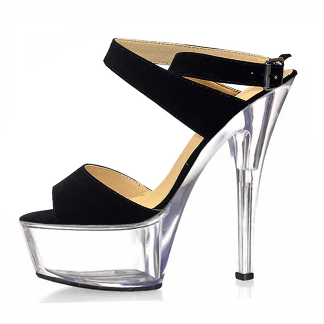 15cm high-heeled sandals, model banquet performance with crystal soles, pole dancing sandals