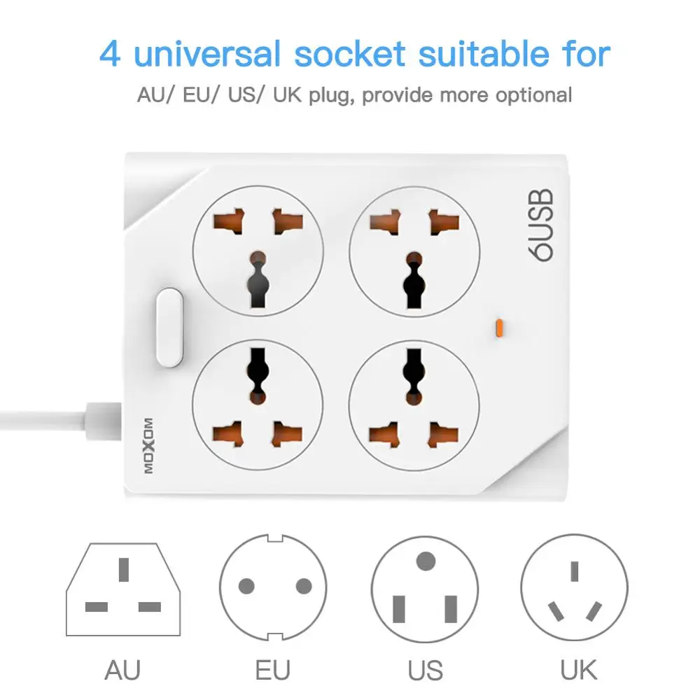 MOXOM умный дом электронный блок питания розетка Быстрая зарядка 6 USB+ 4 розетки стандартный разъем интерфейс расширение ЕС Великобритания
