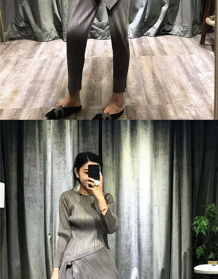 Changpleat Весенние новые женские комплекты Miyak плиссированные Модные Дизайнерские однотонные тонкие эластичные футболки и штаны костюмы из двух частей S9