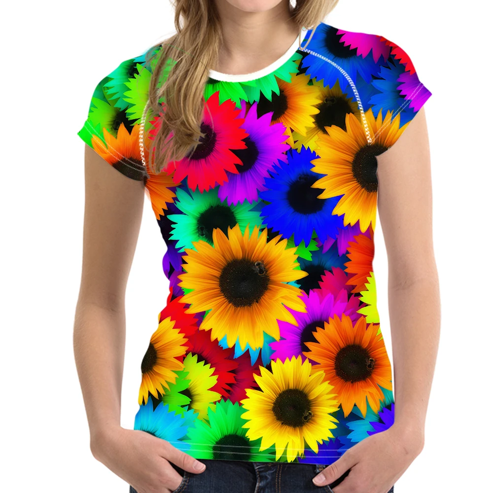 FORUDESIGNS/женская модная футболка в стиле Harajukus с цветочным принтом розы, женские топы, женские брендовые футболки, женские футболки