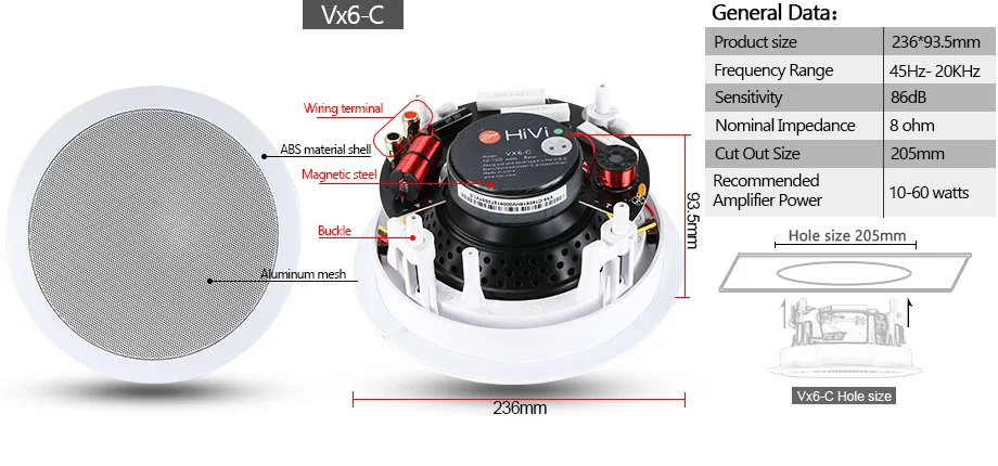 OUPUSHI VX5C VX5W 10-80 Вт высококачественные встроенные динамики и настенные колонки домашние фоновые колонки потолочный динамик