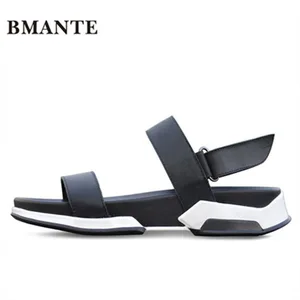 Bmante Genuine Leather Men Beach Sandal Basic Luxury Slip Summer Shoes Concise Roma Popular Flat Slippers Male Dress Sandals