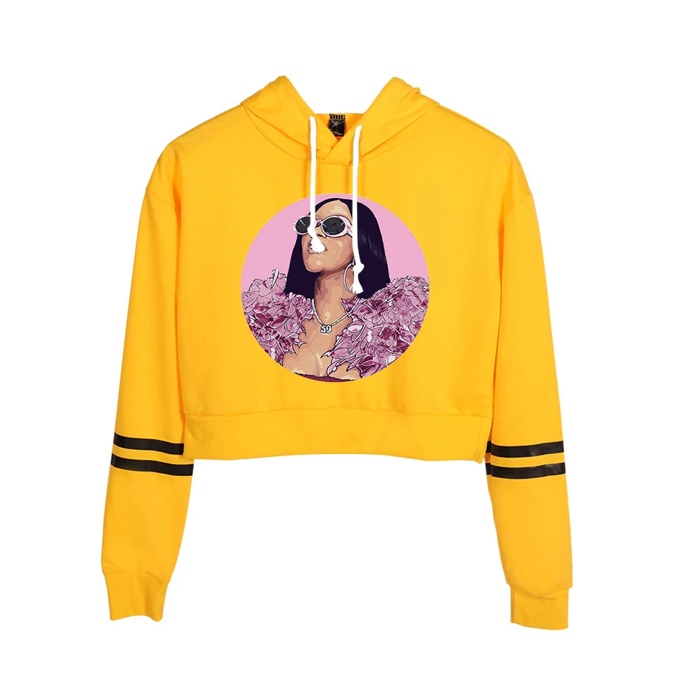 Список Cardi B укороченный топ толстовки для женщин Kpop хлопок Harajuku высокое качество Cardi B девушка оранжевый свитер с капюшоном