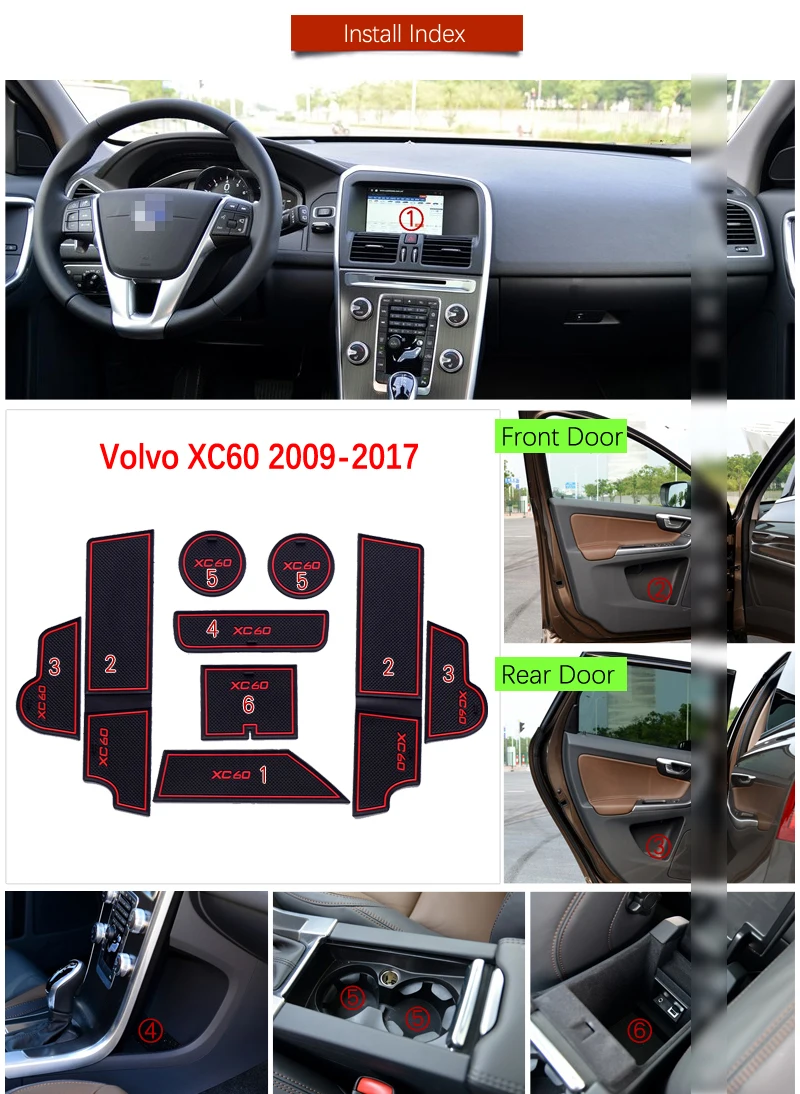 Противоскользящий резиновый коврик для ворот и чашки VOLVO XC60 2009 - 2017 R дизайнерские
