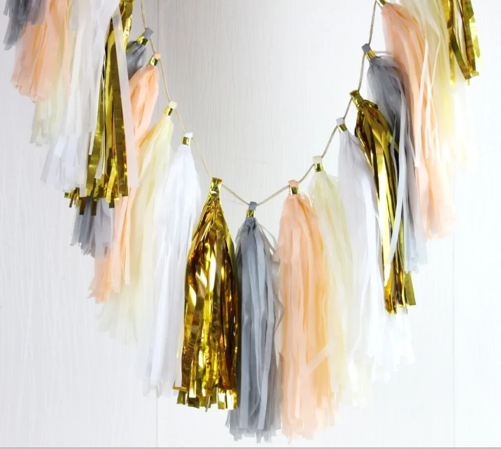 10 дюймов персик белый кот серый золотой кисточкой гирлянда баннер ну вечеринку