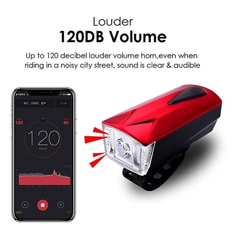 LED Bicycle Headlight Waterproof USB Rechargeable Horn Light Multifunction Ultra Bright Electric 120 dB Bike Bell | Спорт и