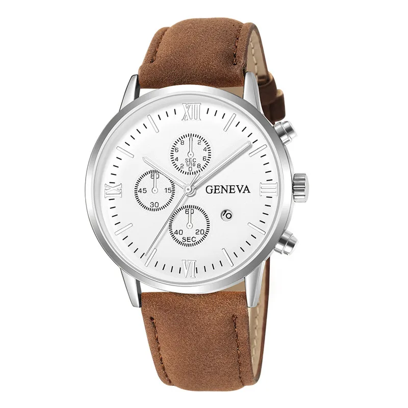 Geneva Relogio Masculino Модные кварцевые мужские наручные часы кожаные спортивные reloj hombre #